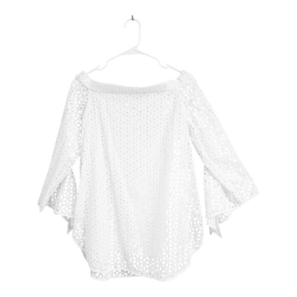 Anthropologie Tibi Eyelet Lace 3/4" Tie Sleeve Off the Shoulder Top Blouse - Picture 7 of 10